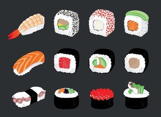 sushi types - obrazy, fototapety, plakaty