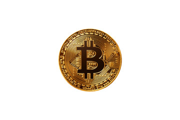 Golden bitcoin on isolate white background. Concept mining