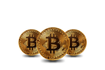 Golden bitcoin on isolate white background. Concept mining