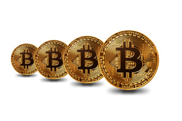 Golden bitcoin on isolate white background. Concept mining