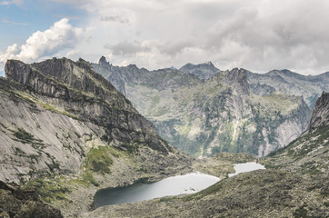 Daylight landscape, view on mountains and lake, Ergaki