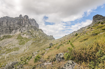 Daylight landscape, view on mountains and rocks, Ergaki