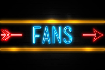 Fans  - fluorescent Neon Sign on brickwall Front view