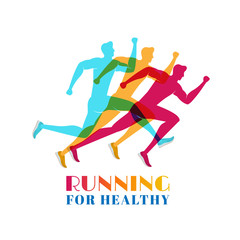 Running marathon colorful. Set of silhouettes sport and activity. Concept of running for healthy.