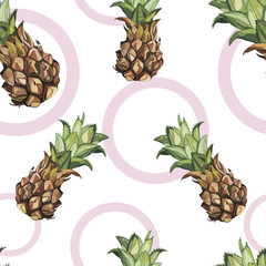 Seamless pattern with tropical Ananas. Element for design of invitations, movie posters, fabrics and other objects. Isolated on white. Vector EPS 10