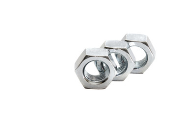  three nuts for bolts on a white background