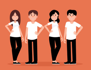 Group of couple people a happy. Concept man and women smile vector illustration. Character flat style.