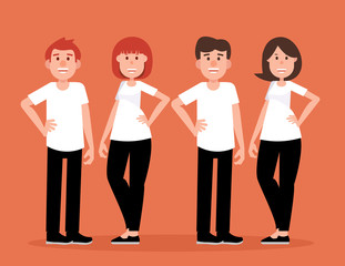 Obraz premium Group of couple people a happy. Concept man and women smile vector illustration. Character flat style.