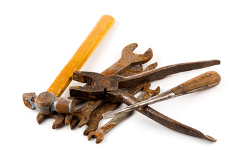 Old rusty tools isolated