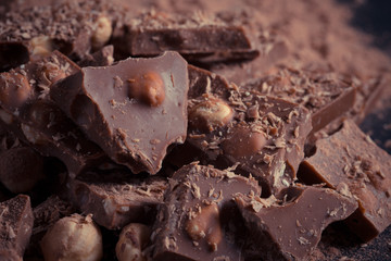 Broken chocolate nuts pieces