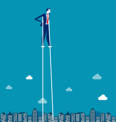 Businessman on stilts walking above city. Concept business vector illustration.