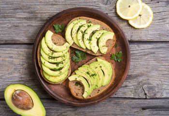 Healthy sandwich with bread and avocado