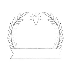 Fototapeta na wymiar wreath of leaves with heart icon over white background vector illustration