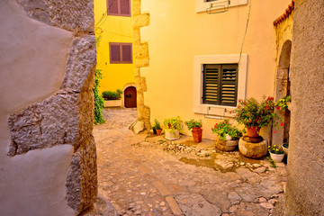 Colorful paved street of old adriatic town Vrbnik