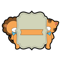 baby shower card with cute lion icon over white background vector illustration