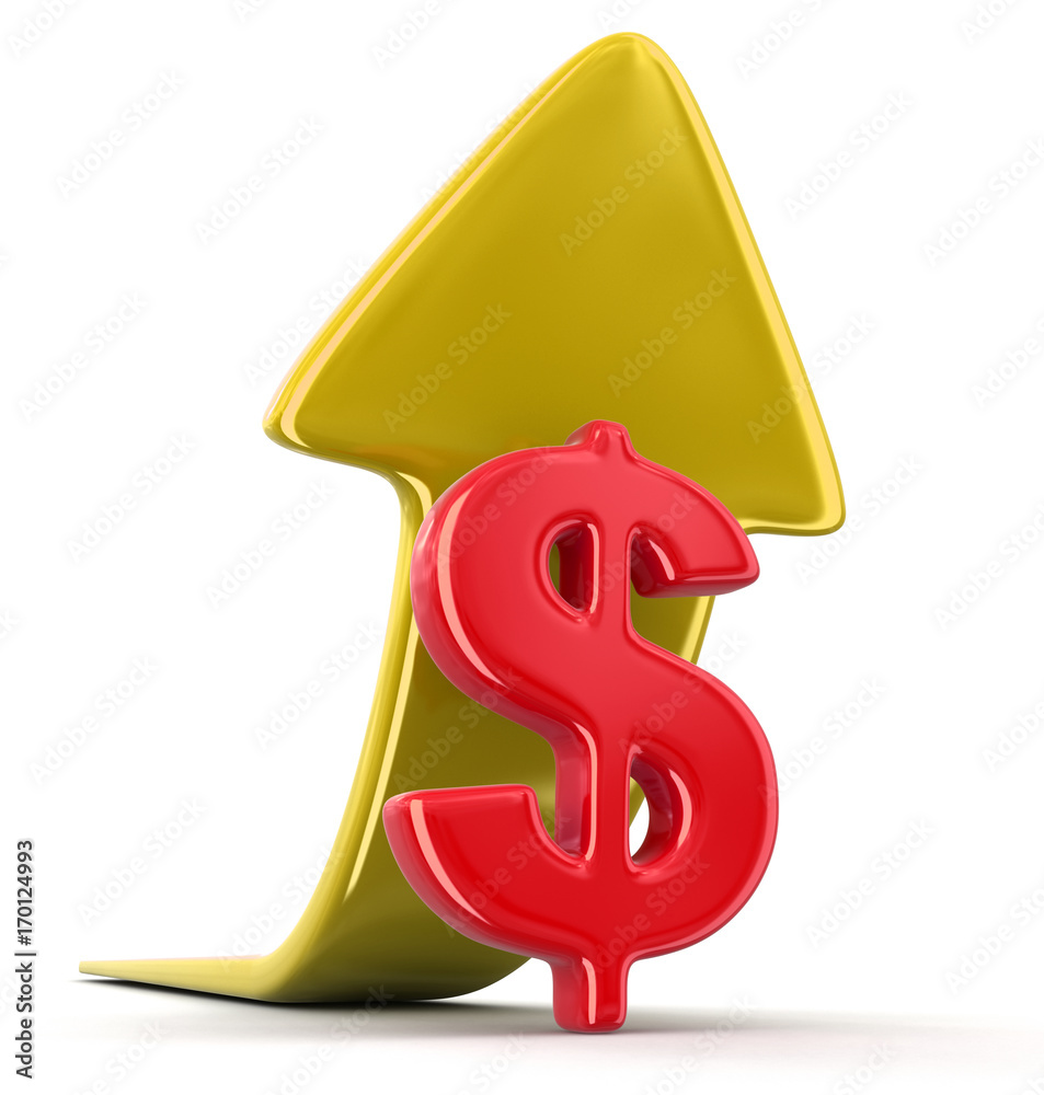 Poster dollar sign with arrow up. image with clipping path