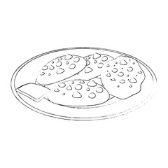 plate with chocolate chips cookie icon over white background vector illustration