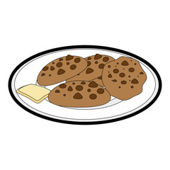 plate with chocolate chips cookie icon over white background vector illustration