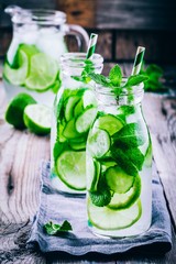 Detox water with cucumber, lime and mint
