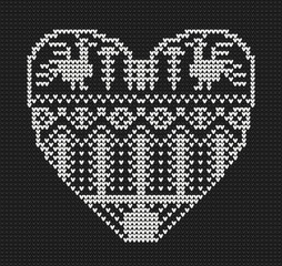 Template with stylized heart in rural style. Vector black and white cartoon for embroidery, knitting. St. Valentine love card