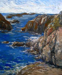 Fototapeta na wymiar Cliff ocean sea oil painting texture closeup.