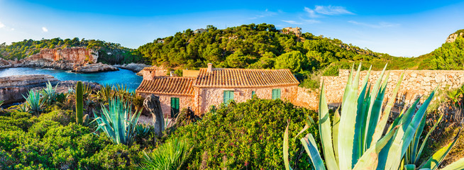 Beautiful sea bay panorama view of the island landscape at Cala S'Almunia on Majorca, Spain