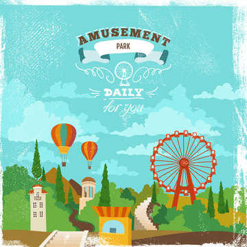 Amusement Park Multicolored Illustration on Grunge Textured Background