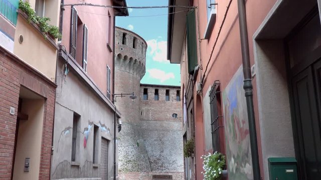 panning street to the medieval castle of Dozza, a small gem among the architectural wonders of Italy