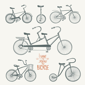 Set of Modern and Vintage Doodle Bicycles 