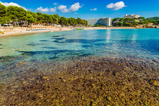 Beach coastline of Platja de Tora in Paguera on Majorca island, Spain