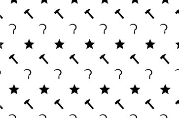 Star, sickle and hammer - black symbol on white background - vector pattern