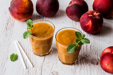 Healthy beverage - fresh blended peach smoothie with mint