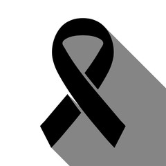 vector of black ribbon mourning sign with long shadow