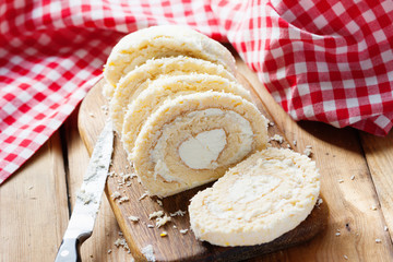 Slices of sweet cream roll 