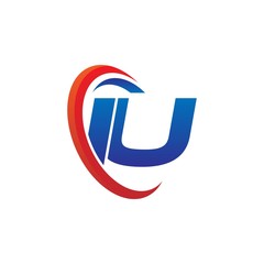 modern dynamic vector initial letters logo iu with circle swoosh red blue