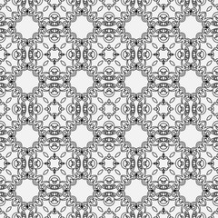 Black and white outline ornamental vintage retro seamless pattern for design