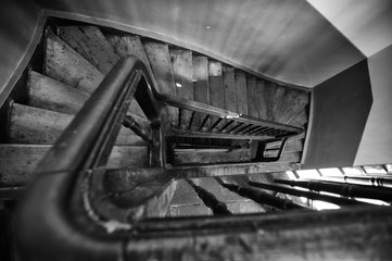 Film photos of wooden stairs in the old house. Vintage stairs © xlibes