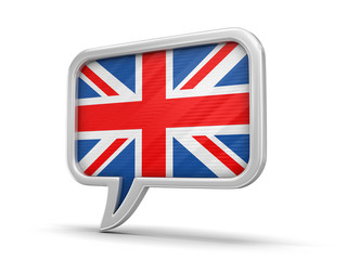 Speech bubble with flag of UK. Image with clipping path
