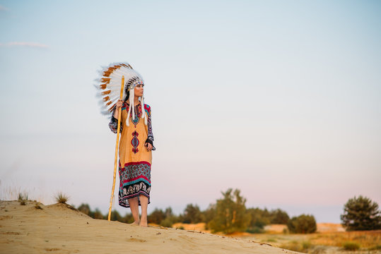 Young American Indian Woman In Traditional Costume