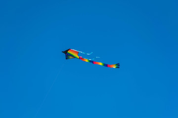 Naklejka na ściany i meble Colorful kite flying, with a deep blue sky