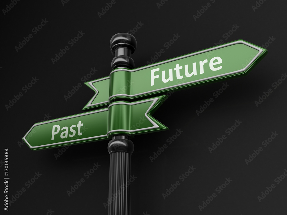 Poster past and future pointers on signpost. image with clipping path