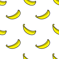banana doodle hand drawing seamless background. vector illustration.