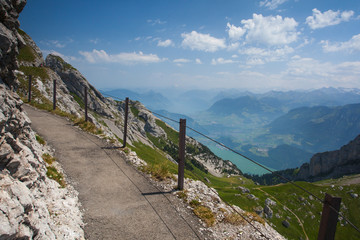 Fototapeta na wymiar Panorama of the Upper Engadine from Muottas Muragl, Switzerland