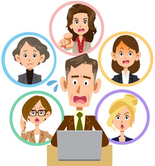 パソコン　ネットワーク　揉め事　男女　会社員　おじさん
