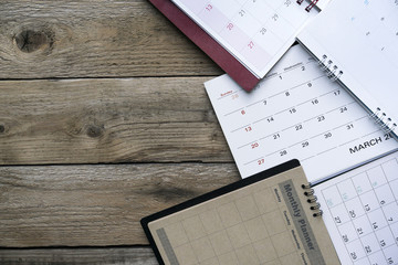 Fototapeta premium close up of calendars on the table for planner,business,organization,management schedule, calender concept.