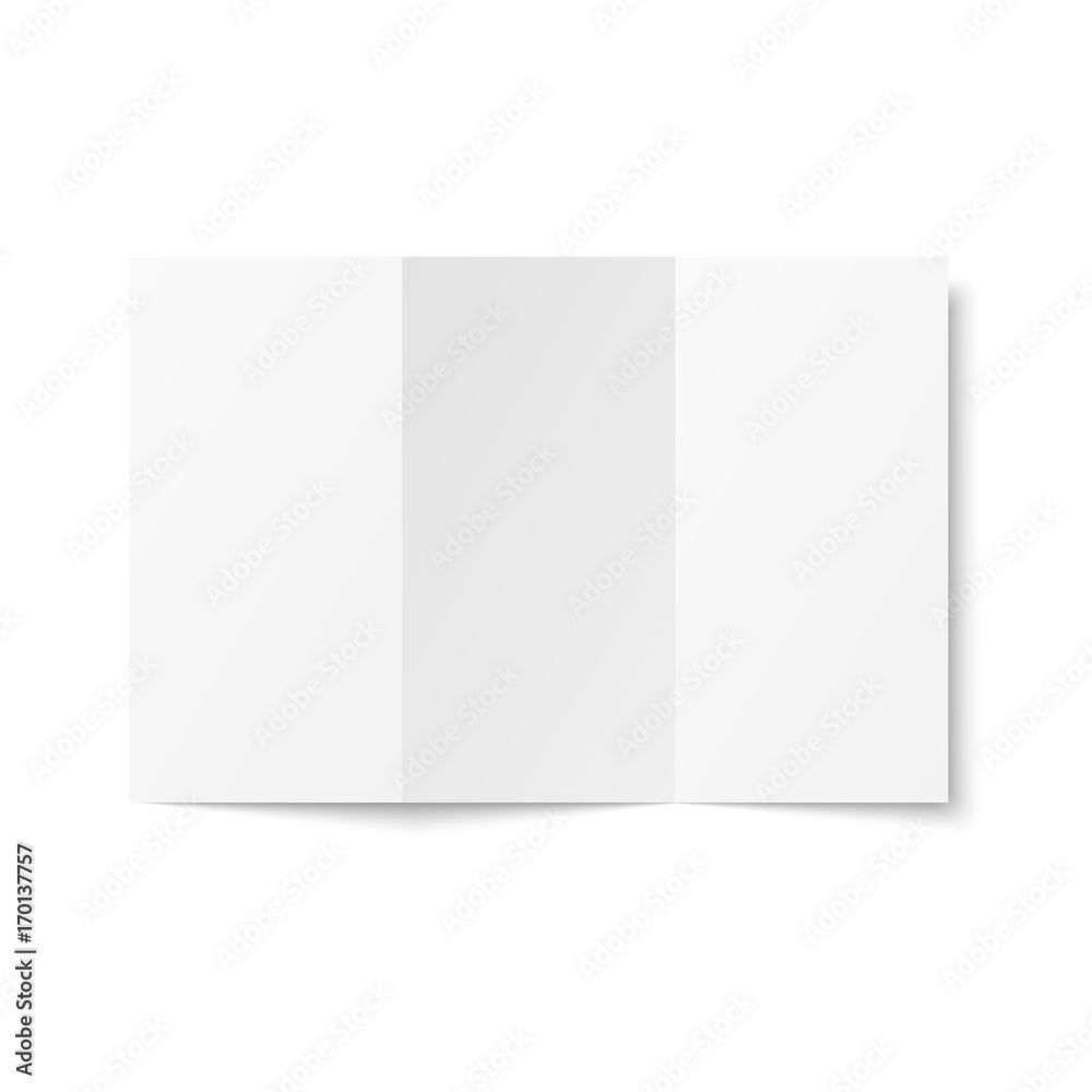 Leinwandbilder blank trifold leaflet on white background top view. zigzag folded paper sheet in a4. mock up of empt