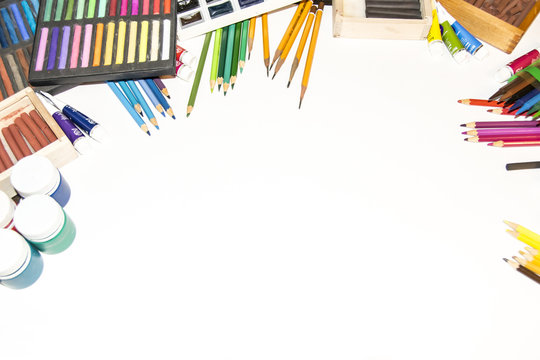 Artist`s workplace  workshop art materials white list