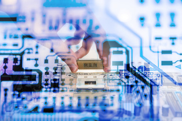 Abstract,Close up of Circuits Electronic on Mainboard computer Technology background.
(logic...