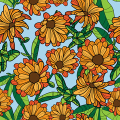 Yellow spring flower background, seamless pattern, vector art - 170138306