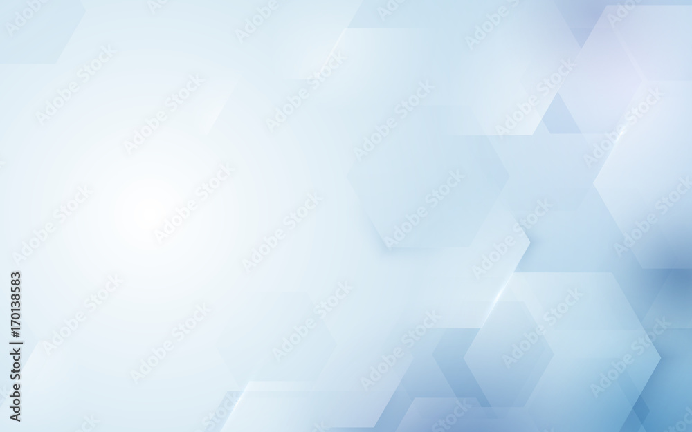 Wall mural abstract repeating hexagonal shape on blue and white background
